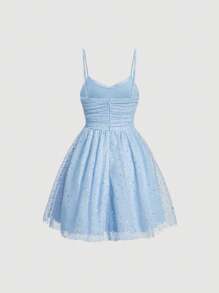 SHEIN MOD Women's Shiny Net Yarn Spaghetti Strap Dress - Baby Blue - View 2