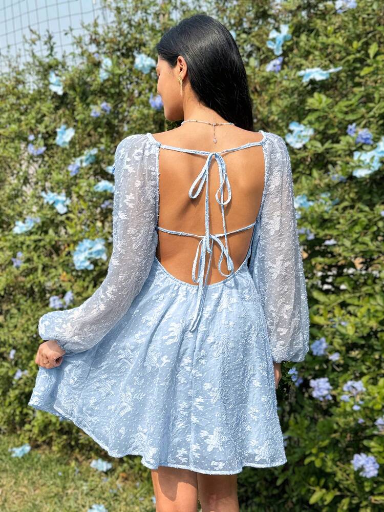 Women's Jacquard Lantern Sleeve Dress