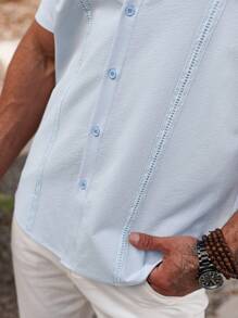 Manfinity Homme Nam Màu thuần Ngắn tay Áo sơ mi - Màu xanh lam - Xem 7