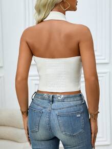 Chiquease Solid Color Button Front Knitted Halter Sweater