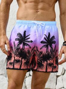 Manfinity Nam Màu sắc thay đổi dần In cây dừa Quần short đi biển - Nhiều màu - Xem 1