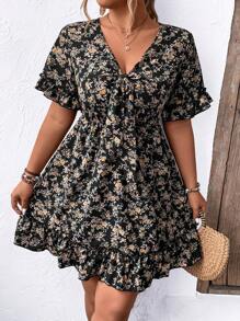 SHEIN Clasi 大尺碼女裝全印花前綁帶洋裝 - 彩色 - 查看 6