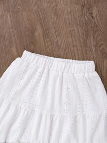 SHEIN Vintaside Kids Tween Girl White Jacquard Knit Camisole And Mini Skirt Casual 2 Pieces Set - White - View 6