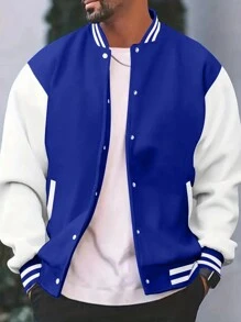 Manfinity Dauomo Men's Color Block Varsity Baseball Jacket - Royal Blue - View 1
