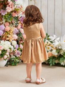Baby Girl's Sleeveless Floral Jacquard Dress In Champagne Color, Perfect For Daily And Casual Wear, Spring And Summer - Multicolor - View 2