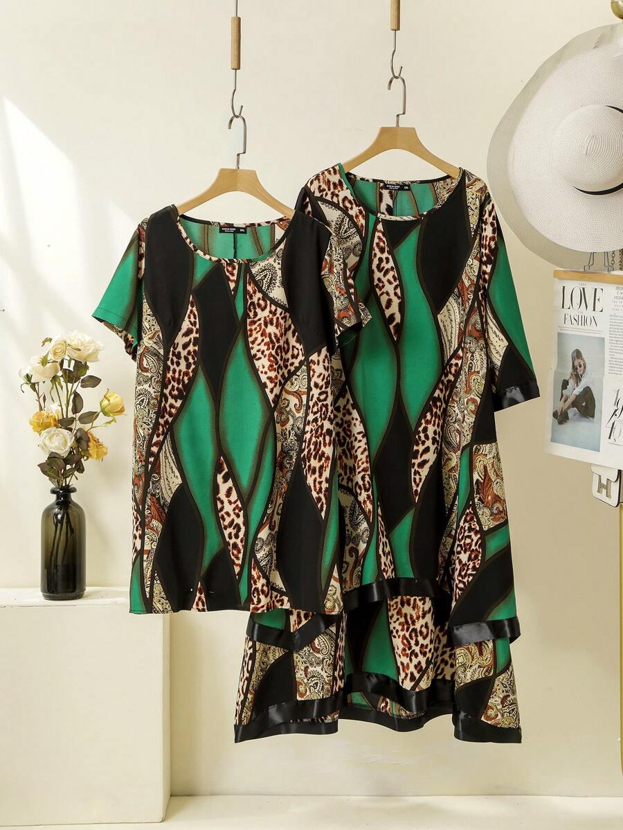 EMERY ROSE Kích thước lớn Của phụ nữ Vá lại In hoa Báo Đầm - Nhiều màu - Xem 1