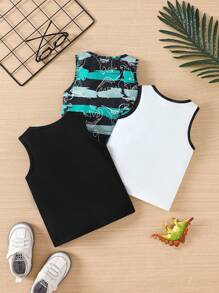 Baby Boy Dinosaur Patterned Round Neck Casual Vest 3pcs/Set For Summer - Multicolor - View 2