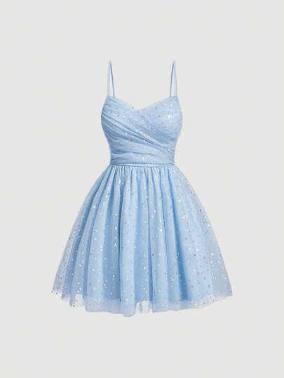 SHEIN MOD Women's Shiny Net Yarn Spaghetti Strap Dress