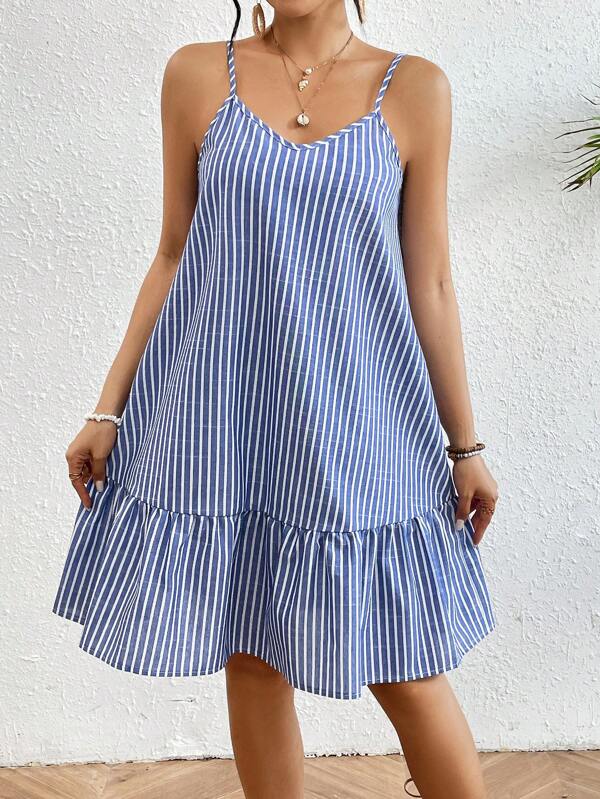 Breezaya Vestido De Tirantes Con Dobladillo De Volantes Y Rayas Para Mujer
