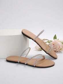 女士时尚拖鞋，百搭舒适厚底拖鞋，高端设计，适合户外散步、聚会、派对、约会、通勤 - 杏色 - 查看 8