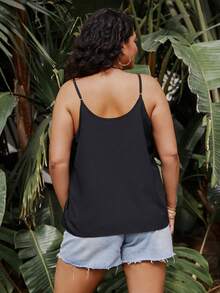 SHEIN Clasi 大尺碼花邊刺繡v領背心上衣 - 黑色 - 查看 2