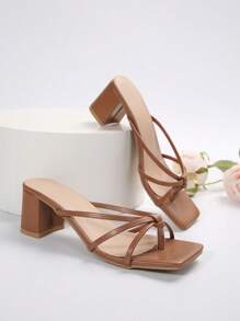 Giày sandal mũi vuông phong cách Pháp dành cho nữ, trang phục ngoài trời mùa hè, gót dày phù hợp với váy - màu nâu - Xem 4