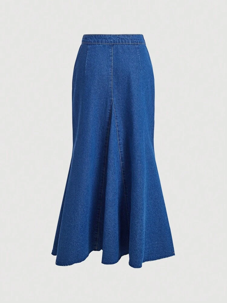 Women's High Waist Asymmetric Hem Denim Skirt