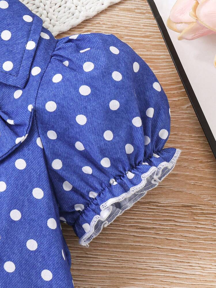 Baby Girl Casual And Cute Polka Dot Ruffle Strap Dress And Short Sleeve Jacket Set