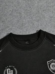 Aesthetic Post Áo nỉ dài tay in chữ thêu tương phản dành cho nam Áo nỉ cổ tròn chơi golf cổ điển nhiều màu, Quà tặng cho bạn bè, chồng, bạn trai - Đen và trắng - Xem 3