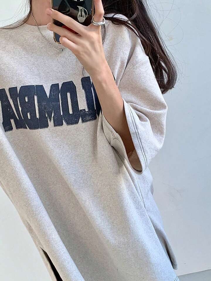 DAZY レター プリント ドロップショルダー オーバーサイズ T