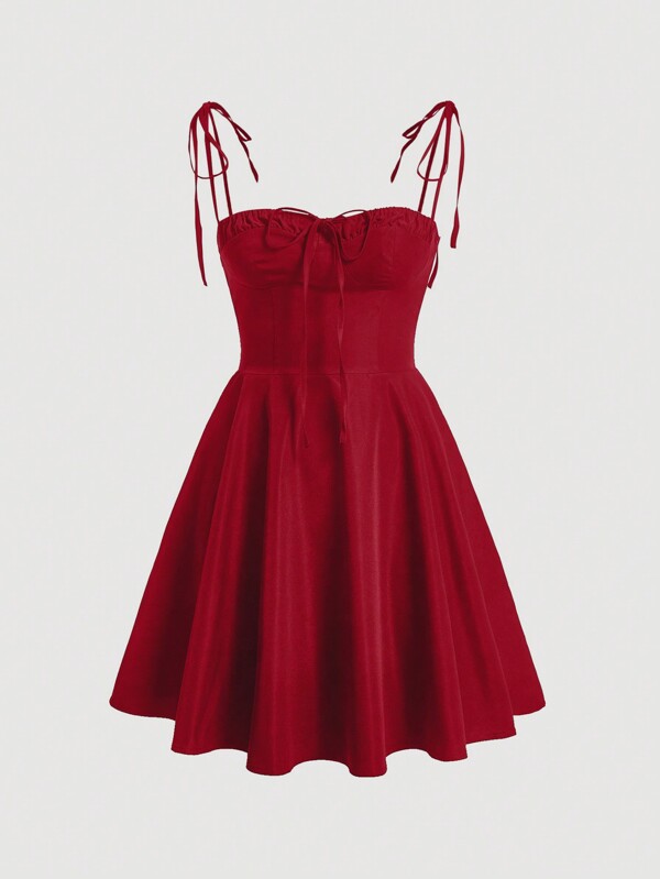 SHEIN MOD Vestido Camiseta com Alças de Amarrar Ombro Cor Sólida