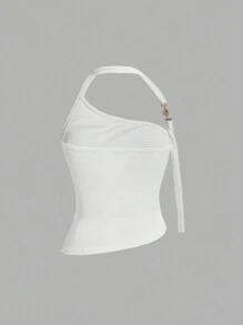 SHEIN MOD Women's Ruched Halter Neck Top - White - View 2