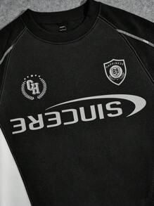 Aesthetic Post Áo nỉ dài tay in chữ thêu tương phản dành cho nam Áo nỉ cổ tròn chơi golf cổ điển nhiều màu, Quà tặng cho bạn bè, chồng, bạn trai - Đen và trắng - Xem 4