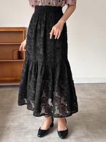 FRIFUL Falda evasé con estampado floral y volantes en el bajo para mujer - Negro - Ver 8