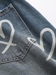 DAZY 女士寬鬆牛仔褲,帶有心形印花設計