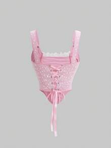 SHEIN MOD 女士粉色復古綁帶蝴蝶結束身細肩帶背心上衣