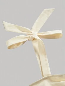 SHEIN MOD Top Sin Mangas Para Mujer Con Nudo En Los Hombros Y Plisado - Albaricoque - Ver 3