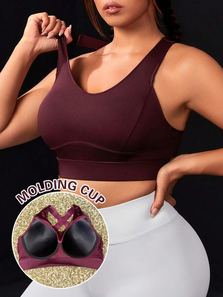 Yoga Basic Kích thước lớn Của phụ nữ Hỗ trợ cao Bras thể thao Với Cố định Cốc Và Dây đeo vai có thể điều chỉnh - Đỏ - Xem 1