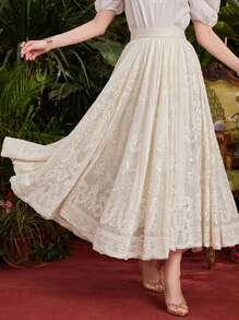 Modelyn Damen Jacquard Maxirock in Spitze, Einfarbig