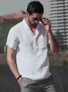 Men's & Linen Blend Casual Shirt - White - View 1