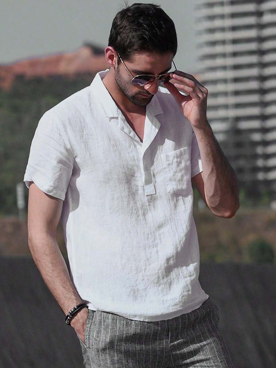 Men's & Linen Blend Casual Shirt - White - View 1