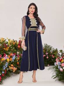 Al Najma Women's Weave Belt Patchwork Dress - Blue - View 3