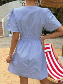 SHEIN Frenchy Women's Striped Belted Dress - Blue - View 2