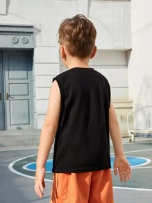 SHEIN Young Boy Leisure Cartoon Animal & Letter Printed Round Neck Tank Top
