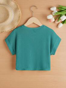 SHEIN Tween Girls' Loose Fit Cropped Casual Short Sleeve T-Shirt With Round Neckline