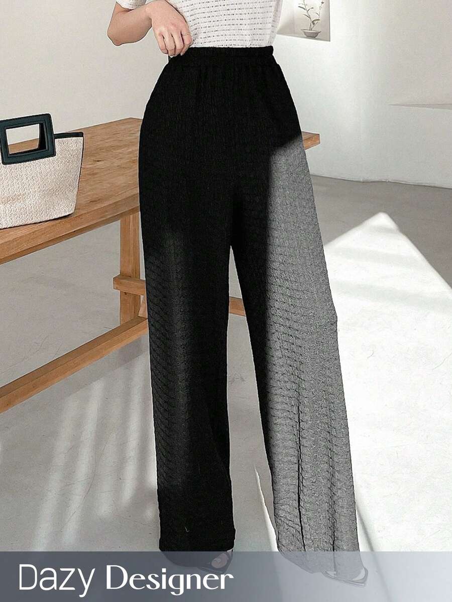 Dazy Designer Của phụ nữ Lỏng lẻo Textured Rộng chân Quần - màu đen - Xem 1