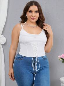 PARTHEA Plus Draped Collar Off Shoulder Mesh Corset Top - White - View 8
