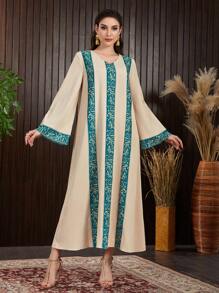 Al Najma Arabic Style Flare Sleeve Dress With Printed Patterns