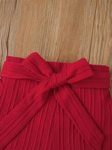 SHEIN Top De Corazón Y Letra Para Niñas Jóvenes Y Shorts De Color Sólido 2 Piezas/set - Rojo - Ver 5