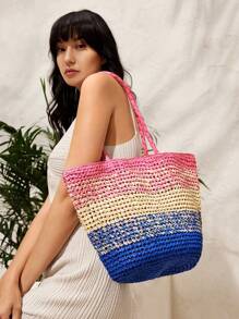 SHEIN VCAY Bolsa Grande De Moda Para Mujer Con Diseño De Bloque De Color - Multicolor - Ver 1