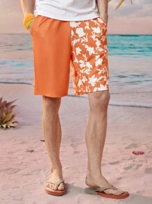 Manfinity VCAY Men's Plant Print Knitted Shorts - Orange - View 3