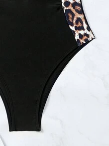 Swim Lushoire 1pc Women Leopard Print Pleated One-Piece Swimsuit, Beach Vacation, 2025 Summer - Black - View 5