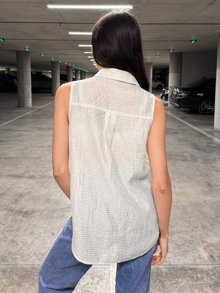 Women's Sleeveless Check Texture Shirt
