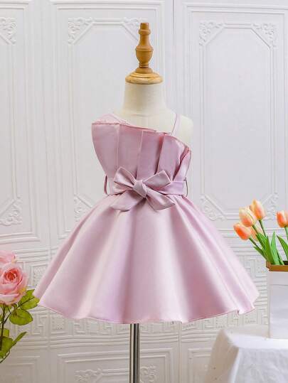 SHEIN Baby Girl Sleeveless Dress With Asymmetrical Neckline And Waist Belt