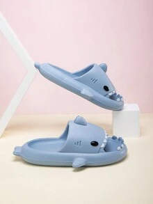 兒童卡通 Eva 泡拖鞋時尚戶外防滑透氣鯊魚拖鞋適合海灘、浴室 - 霧霾藍 - 查看 2