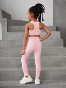 SHEIN Young Girls' Crop Top And Leggings Athletic Set