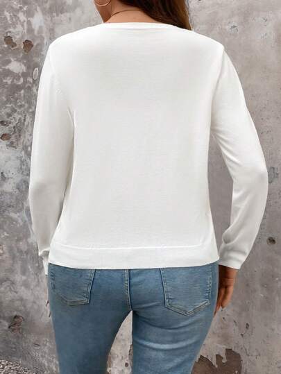 Linhara CURVE Plus Size Women's Button Up Round Neck Cardigan, For Winter Fall Cloth For Women Autumn
