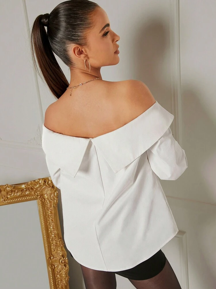 Solid Off-Shoulder Long Sleeve Blouse