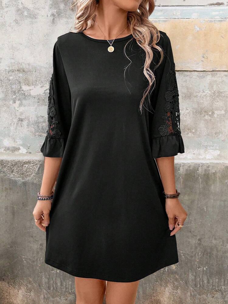 Ladies' Patchwork Lace Ruffle Sleeve Dress