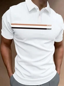 Manfinity Homme Nam Sọc Ngắn tay Áo polo - trắng - Xem 1